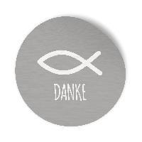 24x Sticker Aufkleber Fisch Danke Grau / Wei�, Durchmess...