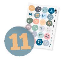 itenga 24x Zahlensticker Z53 Pastell Mix 1-24 I 2,0cm