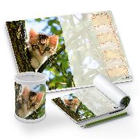 itenga Schreibtisch-Set Katze 3-teilig Schreibtischunter...