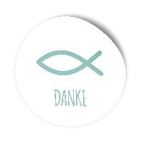 itenga 100x Sticker "Fisch Danke" t�rkis auf wei�em Hint...