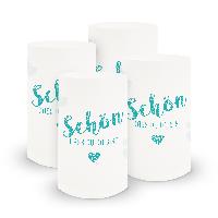 itenga 6x Windlicht Sch�n dass du da bist t�rkisblau 10cm