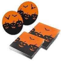 itenga 40x Serviette Halloween schwarz orange mit 40x Bi...