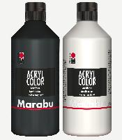 2x Marabu Acrylfarbe Acryl Color je 500ml Flasche, 1x we...