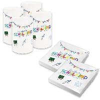 itenga 6x Windlicht + 40x Servietten - Schulkind - wei�