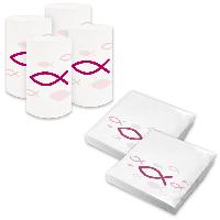 itenga 6x Windlicht + 40x Servietten - Fisch - wei� pink