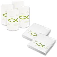 itenga 6x Windlicht + 40x Servietten - Fisch - wei� fr�h...