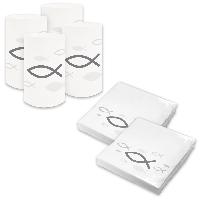 itenga 6x Windlicht + 40x Servietten - Fisch - wei� taub...