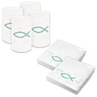 itenga 6x Windlicht + 40x Servietten - Fisch - wei� t�rkis