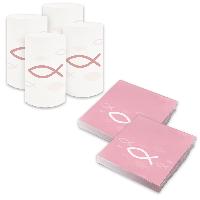itenga 6x Windlicht + 40x Servietten - Fisch - rosa wei�